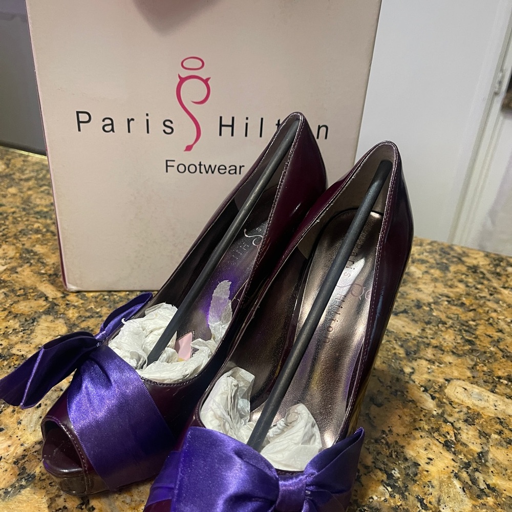 Paris Hilton Purple Stiletto Heels with Metallic Finish